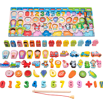 Natural Wood Geometric Shape Sorting and Color Recognition Montessori Board