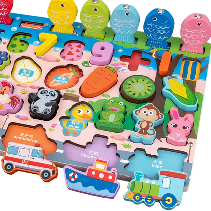 Natural Wood Geometric Shape Sorting and Color Recognition Montessori Board