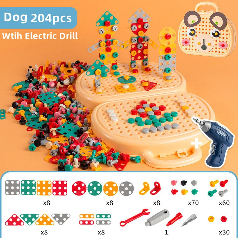 Plastic Electric Drill Mosaic Puzzle Set for Children Assembly Activities