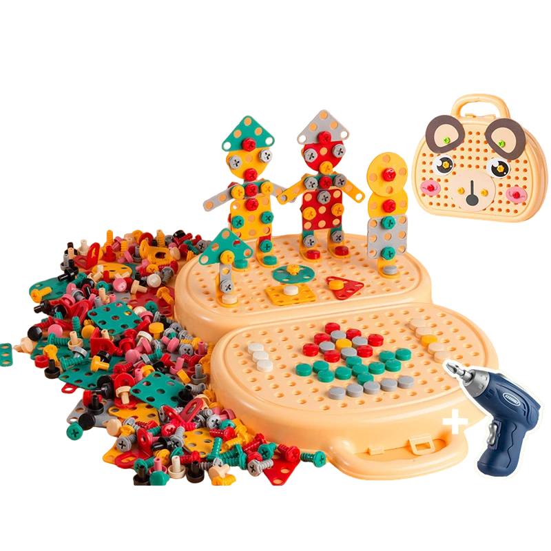 Plastic Electric Drill Mosaic Puzzle Set for Children Assembly Activities