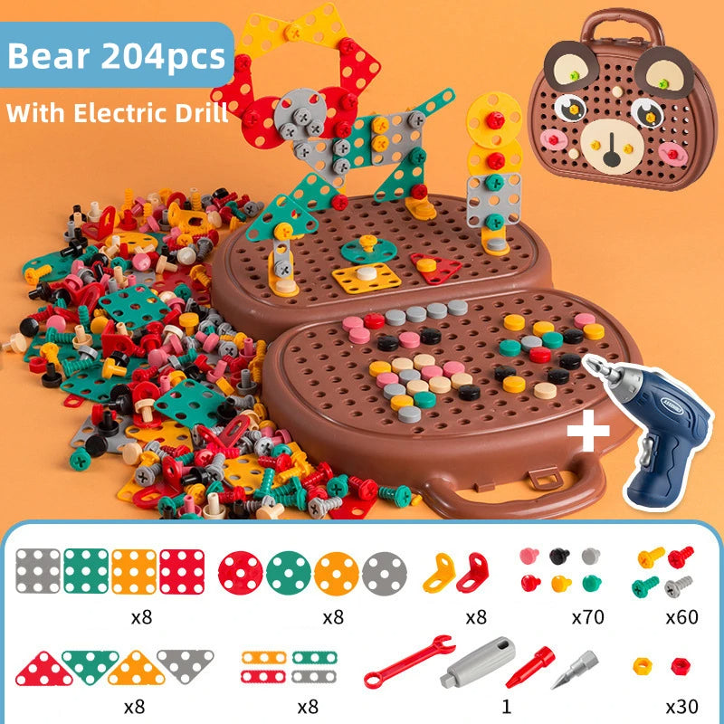 Plastic Electric Drill Mosaic Puzzle Set for Children Assembly Activities