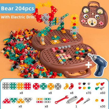 Plastic Electric Drill Mosaic Puzzle Set for Children Assembly Activities