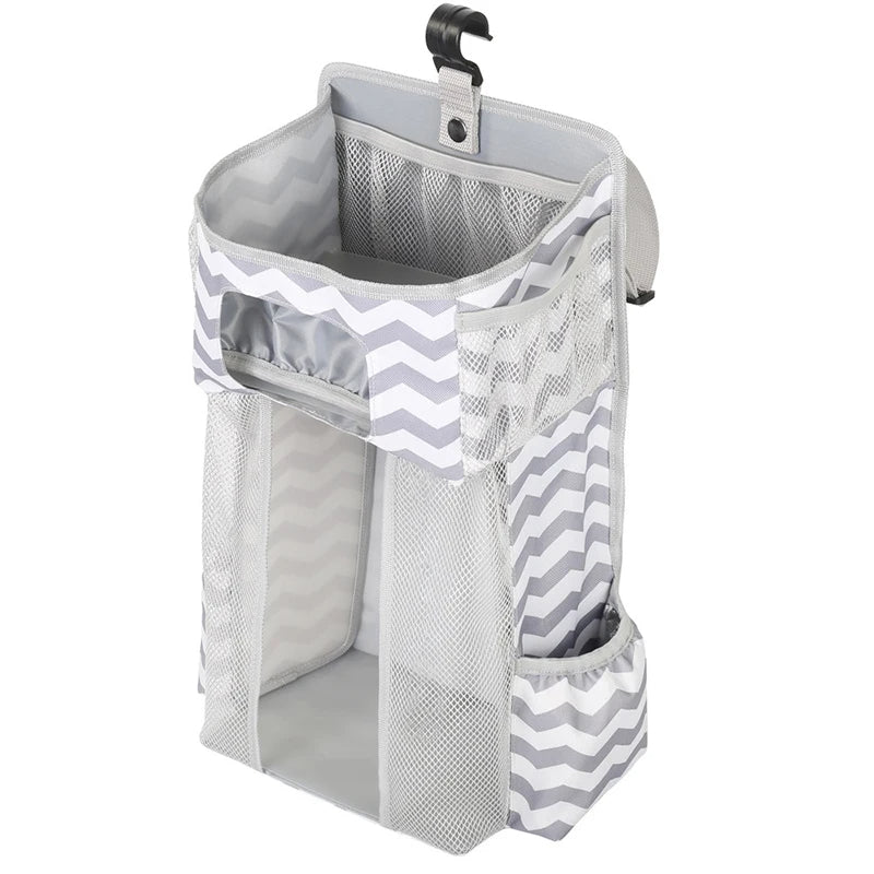 Oxford Cloth Hanging Baby Crib Diaper Storage Organiser with Mesh Pockets