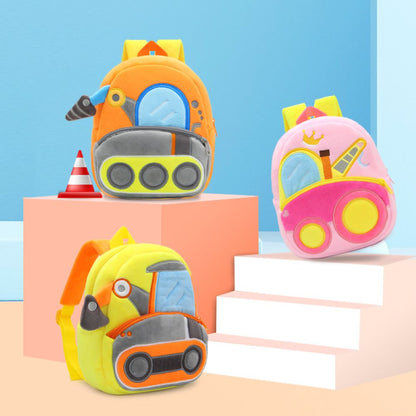 Polyester Plush Engineering Car Pattern Mini Backpack for Nursery and Kindergarten