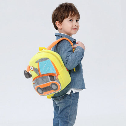 Polyester Plush Engineering Car Pattern Mini Backpack for Nursery and Kindergarten