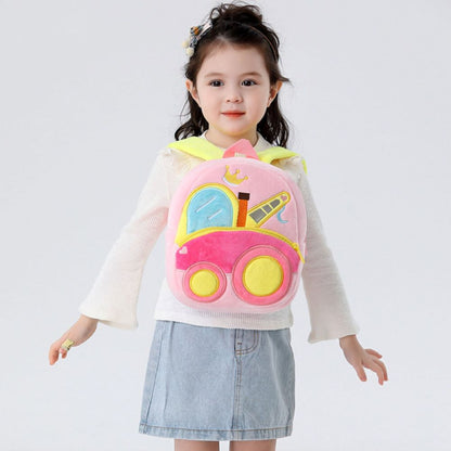 Polyester Plush Engineering Car Pattern Mini Backpack for Nursery and Kindergarten