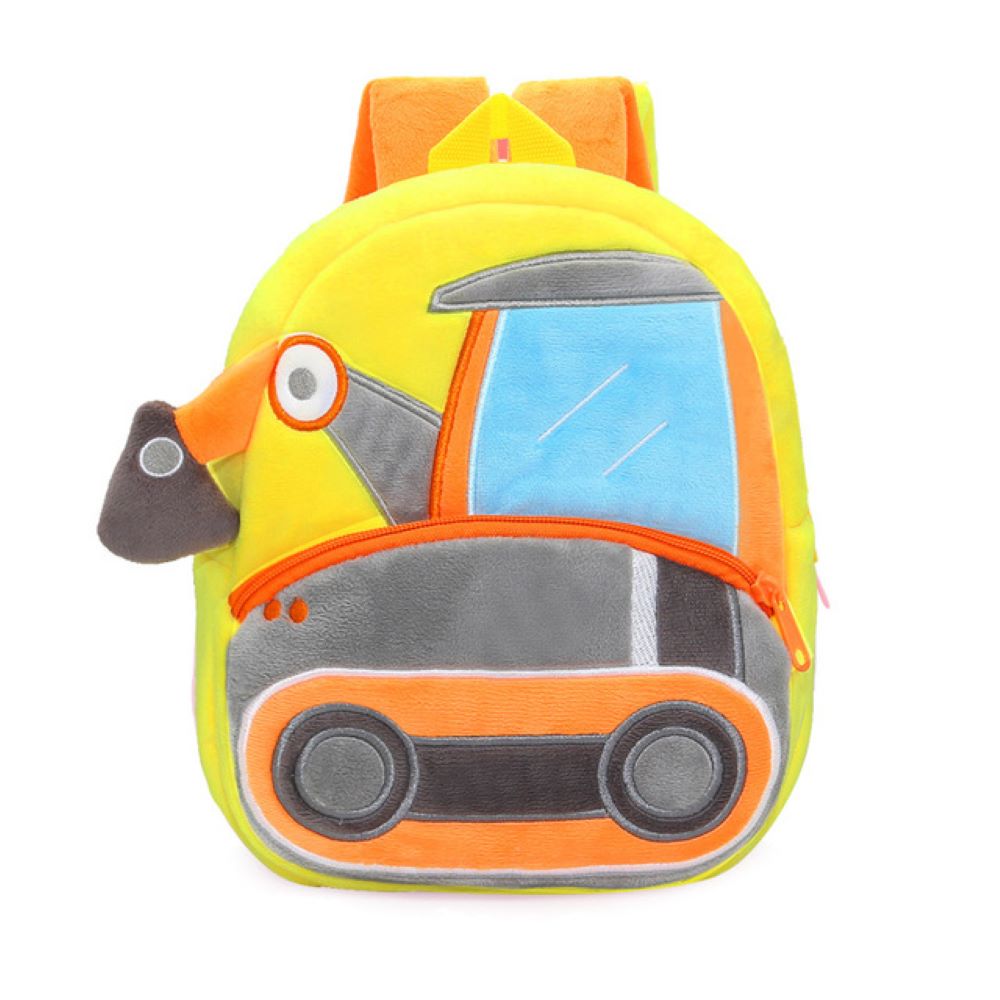 Polyester Plush Engineering Car Pattern Mini Backpack for Nursery and Kindergarten