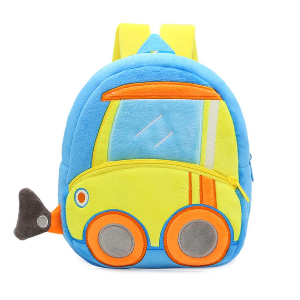 Polyester Plush Engineering Car Pattern Mini Backpack for Nursery and Kindergarten