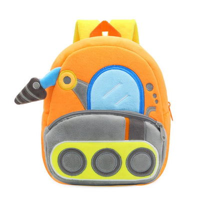 Polyester Plush Engineering Car Pattern Mini Backpack for Nursery and Kindergarten