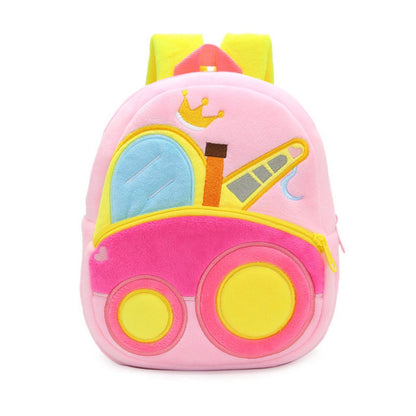 Polyester Plush Engineering Car Pattern Mini Backpack for Nursery and Kindergarten