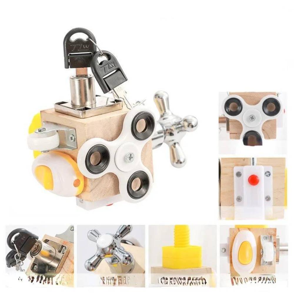 Happy Tiny Mart Wooden Six Sided Activity Cube for Manual Skill Training