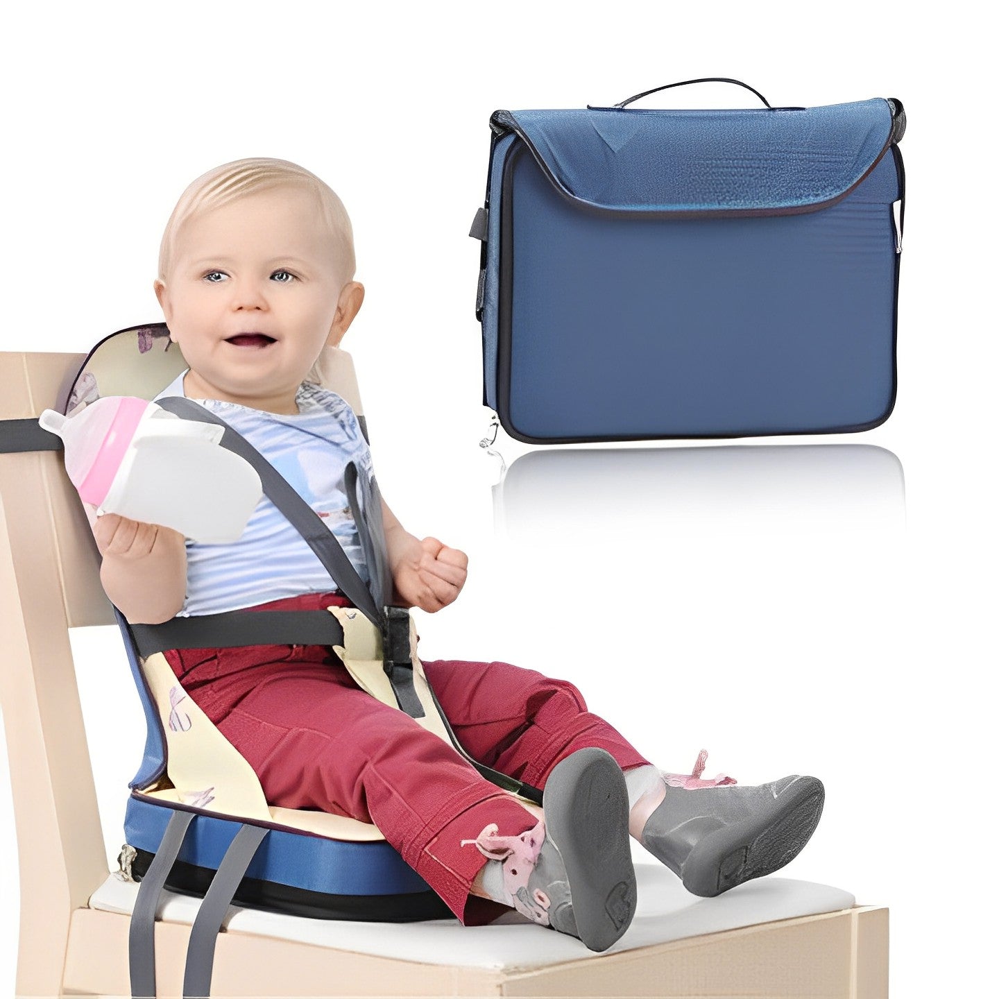 Portable Oxford Cloth Foldable Baby Highchair Booster Seat with Safety Straps