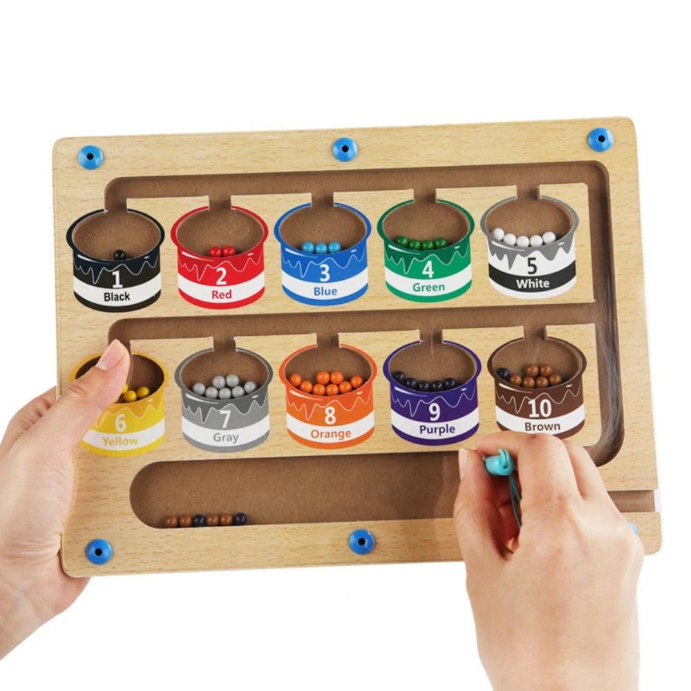 Basswood Magnetic Counting Maze Board with Ten Numbered Paint Boxes