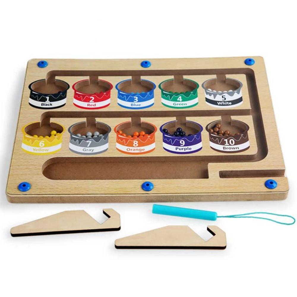 Basswood Magnetic Counting Maze Board with Ten Numbered Paint Boxes