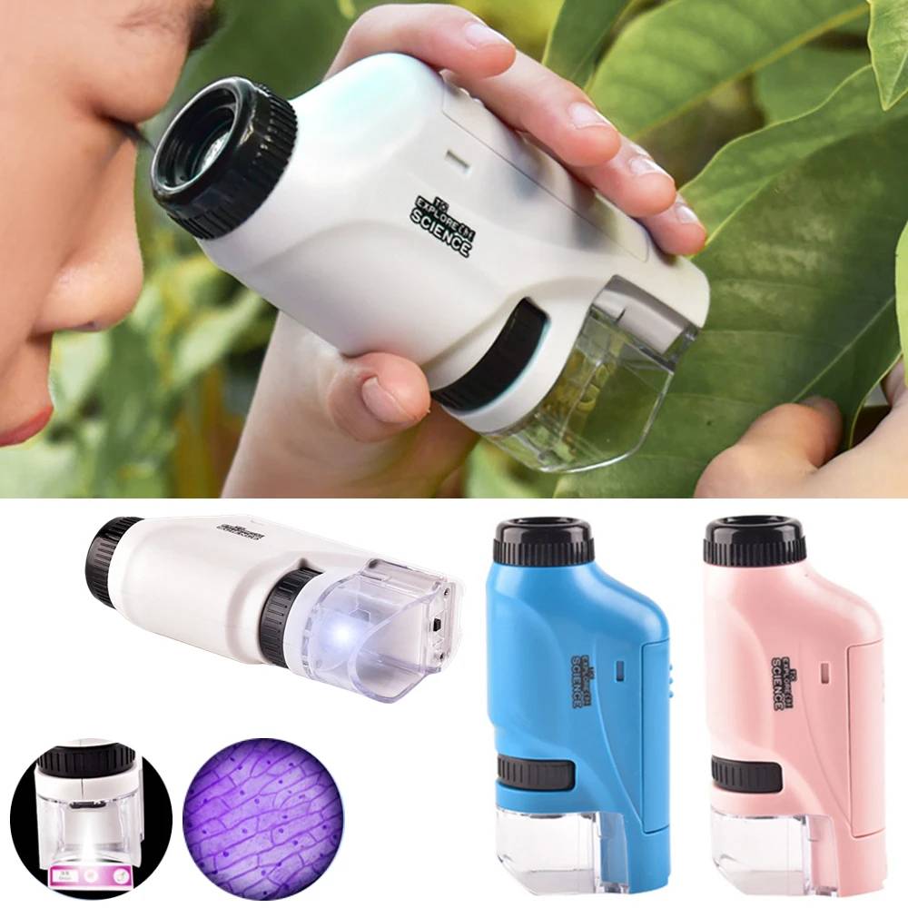 Plastic Portable Handheld Mini Microscope with LED Light and 60-120X Magnification