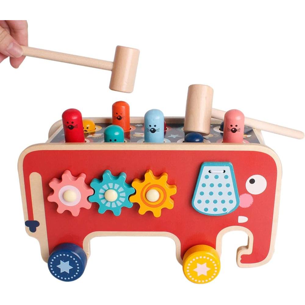 Happy Tiny Mart Solid Wood Elephant Activity Center with Xylophone