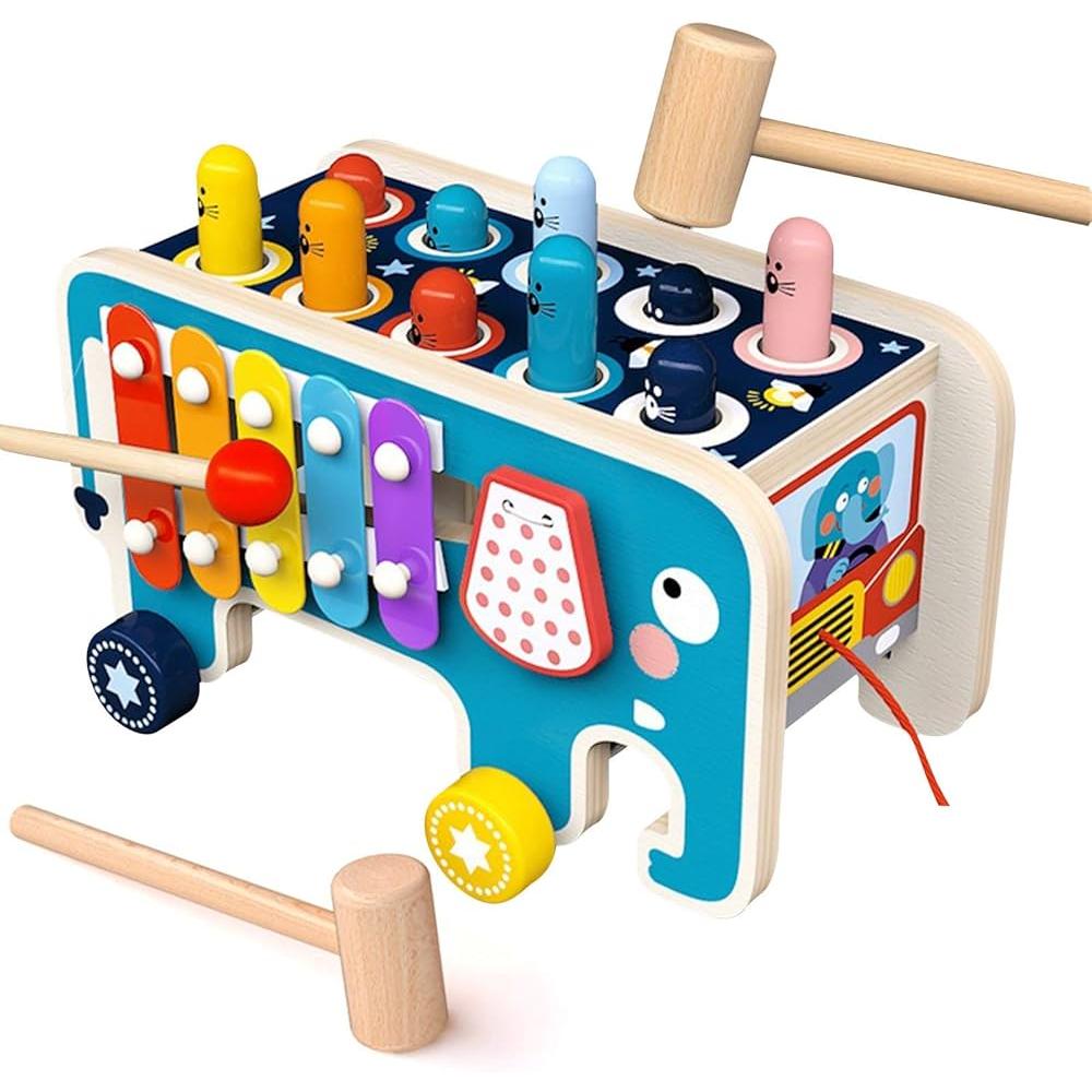 Happy Tiny Mart Solid Wood Elephant Activity Center with Xylophone