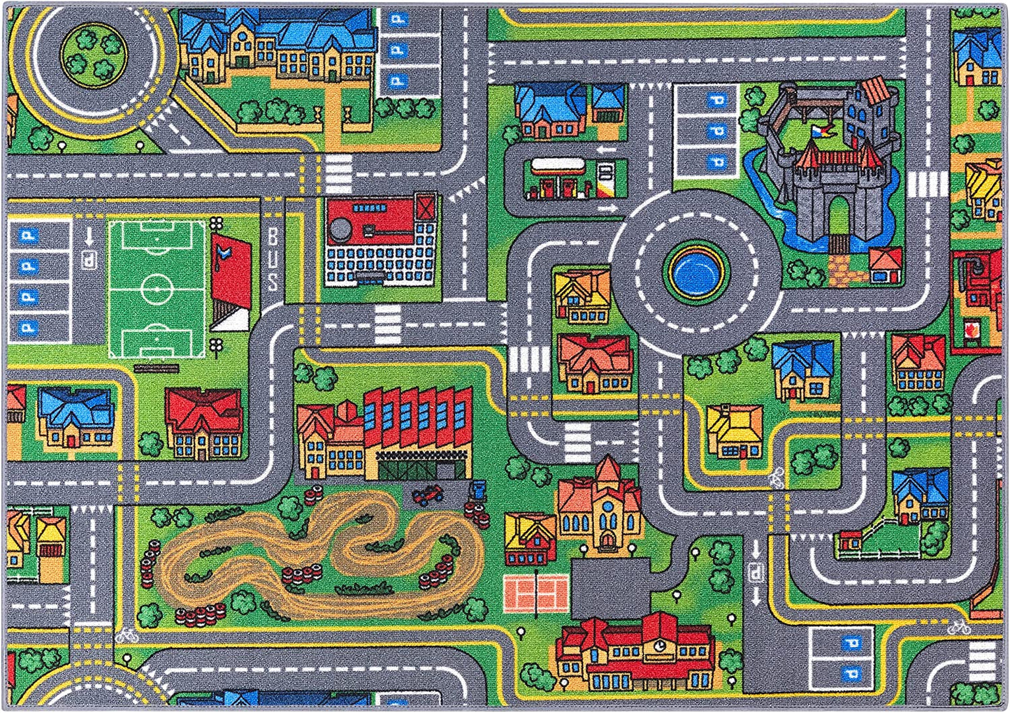Polyamide Fiber City Map Printed Play Rug with Non-Slip Latex Backing-HappyTinyMart