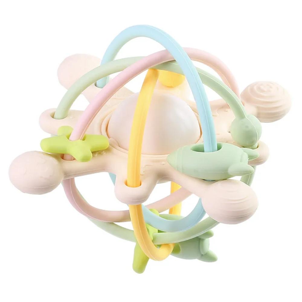 Silicone and TPU Sensory Teether Ball with Internal Rattle for Infants