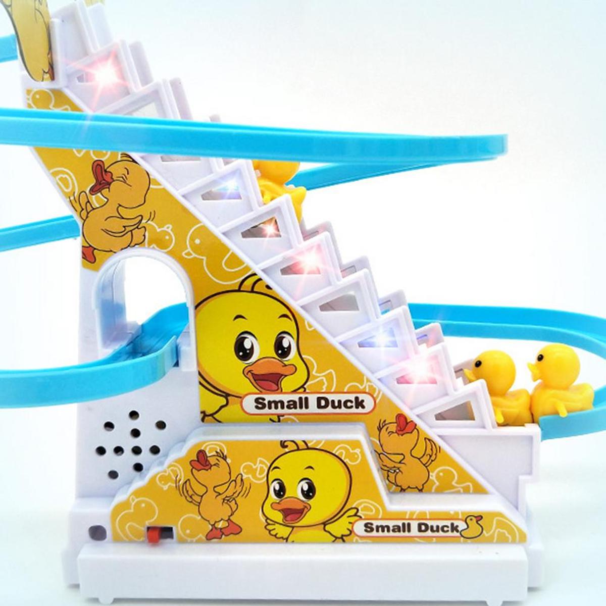 Happy Tiny Mart ABS Plastic Electric Stair Climbing Duck Track Toy with LED Lights