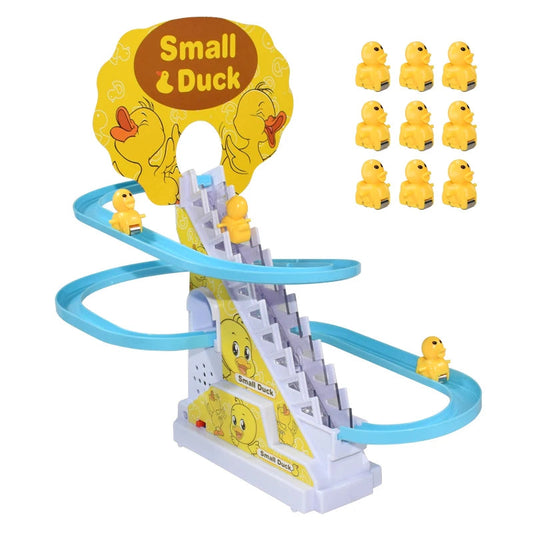 Happy Tiny Mart ABS Plastic Electric Stair Climbing Duck Track Toy with LED Lights