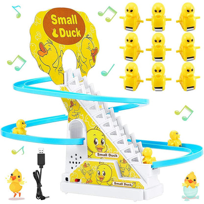 Happy Tiny Mart ABS Plastic Electric Stair Climbing Duck Track Toy with LED Lights