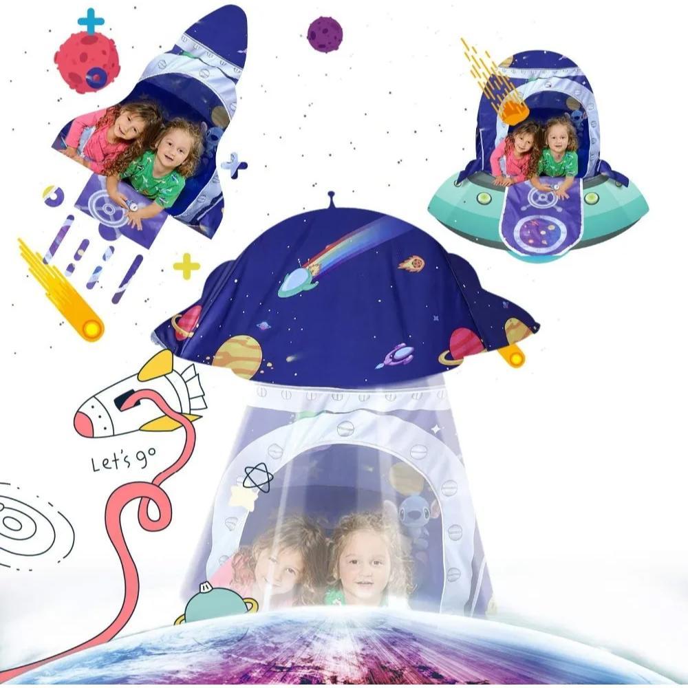 Happy Tiny Mart Fabric Rocket Spaceship Pop-Up Play Tent for Indoor Use