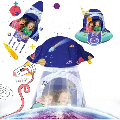 Happy Tiny Mart Fabric Rocket Spaceship Pop-Up Play Tent for Indoor Use
