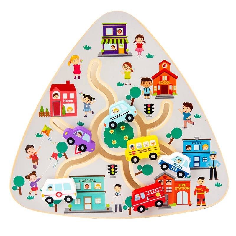 Happy Tiny Mart Wood Maze Board Sliding Pattern Matching Puzzle Toy