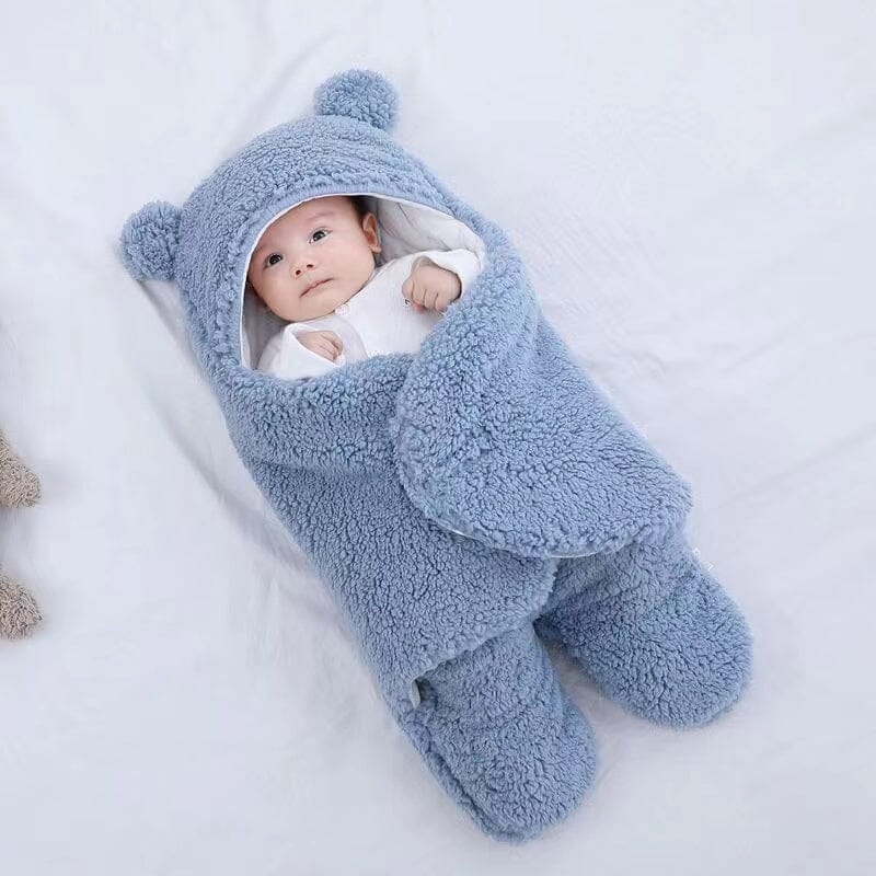 Cotton and Berber Fleece Hooded Baby Swaddle Sleeping Bag with Legs
