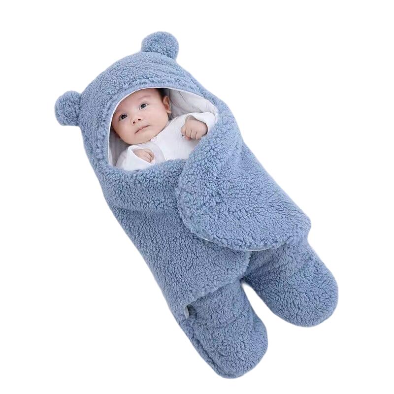 Cotton and Berber Fleece Hooded Baby Swaddle Sleeping Bag with Legs