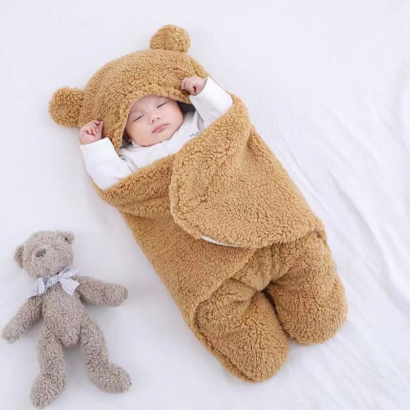 Cotton and Berber Fleece Hooded Baby Swaddle Sleeping Bag with Legs