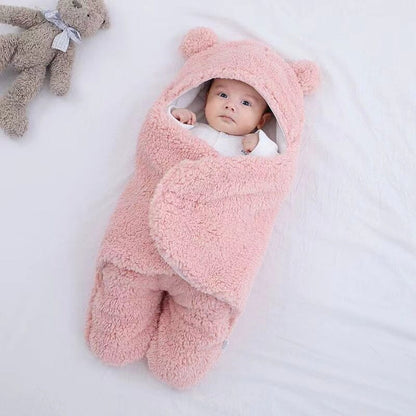 Cotton and Berber Fleece Hooded Baby Swaddle Sleeping Bag with Legs