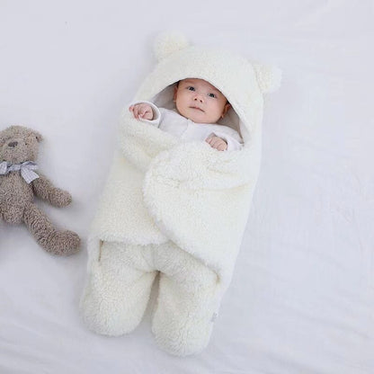 Cotton and Berber Fleece Hooded Baby Swaddle Sleeping Bag with Legs